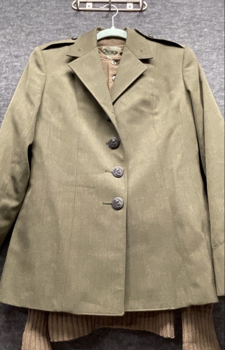 Vintage 80s Flying Cross Men's Olive Military Blazer & Wool Henley Sweater Sz L