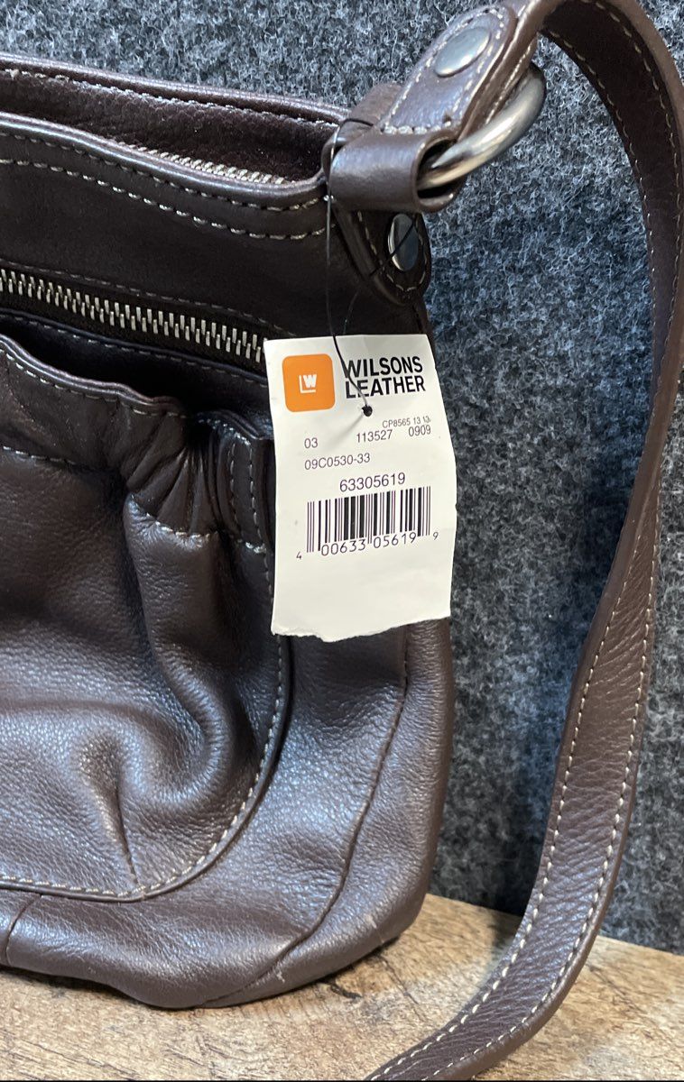 Wilsons Leather Brown 2000s Pebbled Leather Crossbody Bag NWT