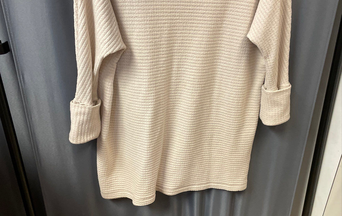 We The Free Women's Beige Waffle Knit Turtleneck Tunic Sweater Sz M