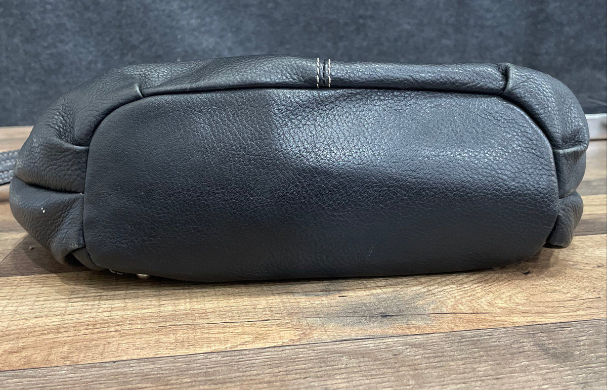 Tignanello Black Leather Multi Pocket Crossbody Shoulder Bag Silver Hardware