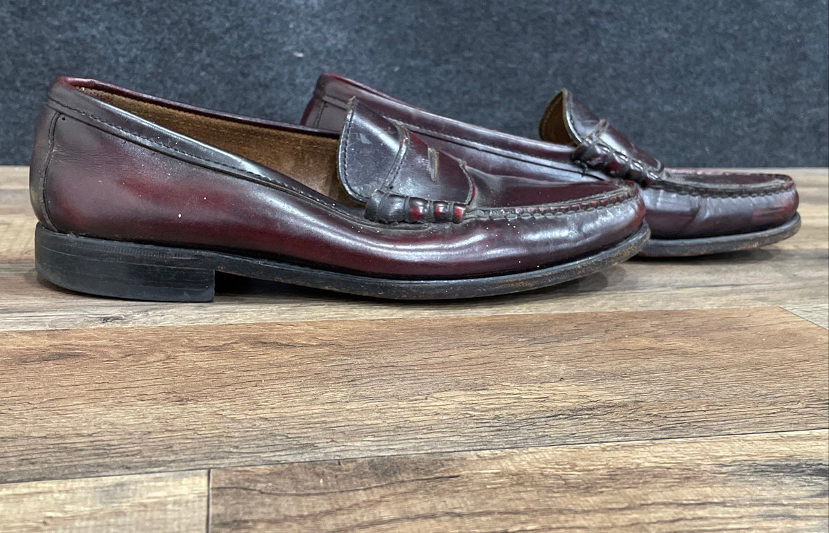 Vintage Made in USA Burgundy Leather Beefroll Penny Loafers Size 8.5