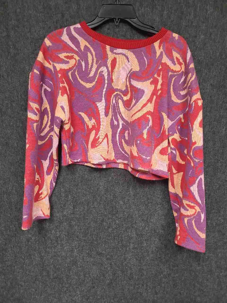 Zara Women's Cropped Sweater Psychedelic Swirl Multi-Color Red Purple Sz S