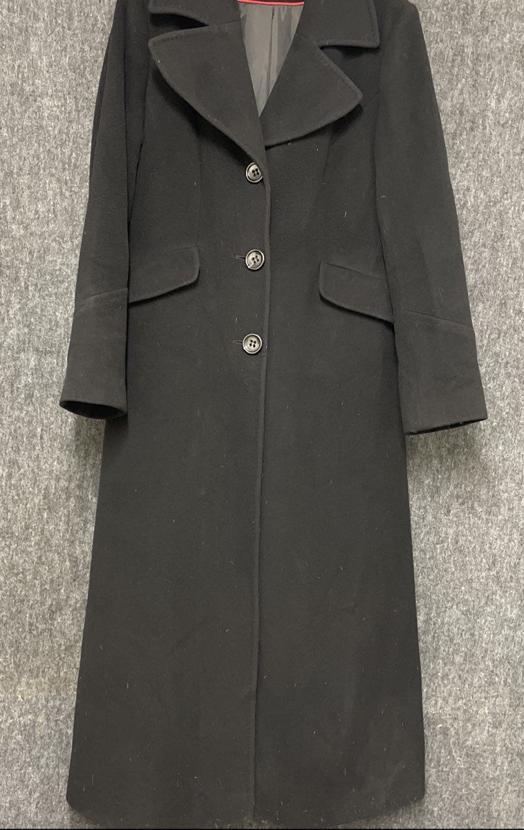 DKNY Women's Black Wool Blend Long Walking Overcoat Pea Coat Jacket Sz 12