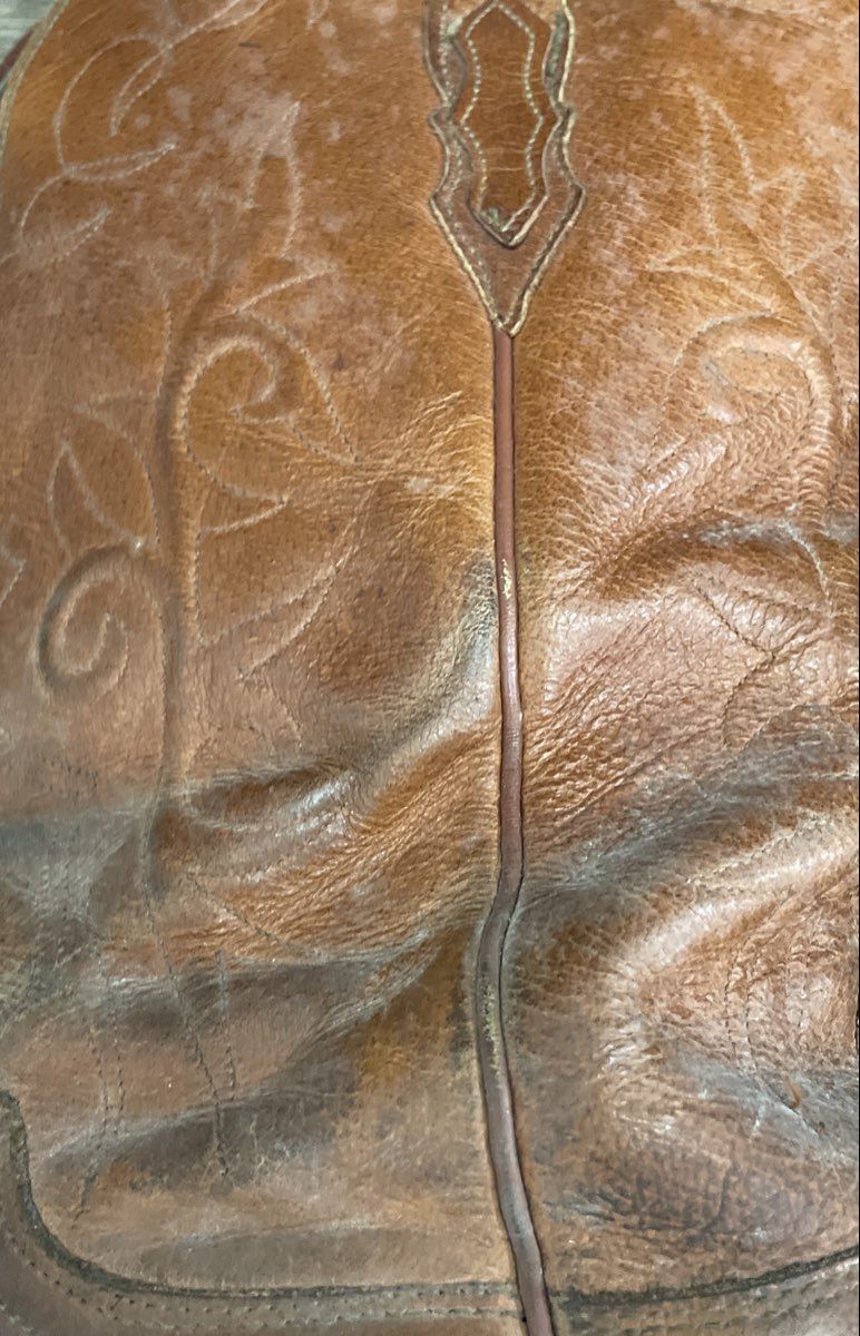 Vintage Neolite Tan Leather Western Stitched Cowboy Boots Size 12" Outsole