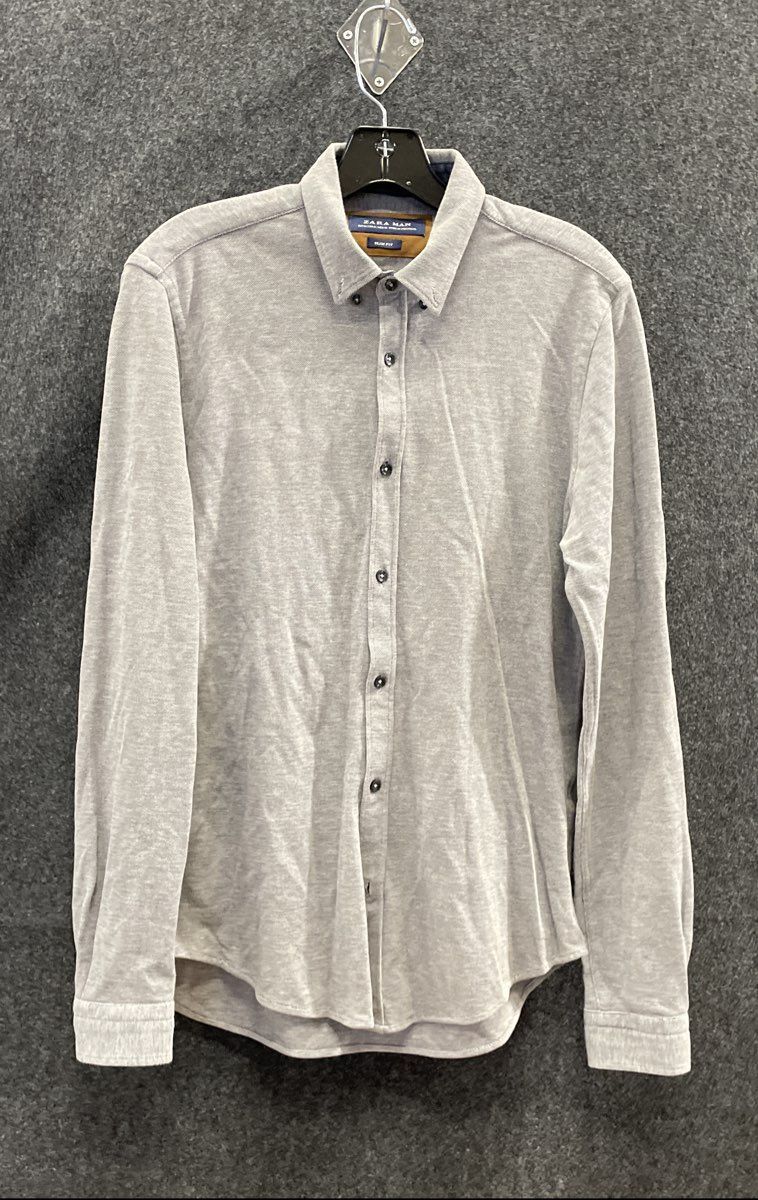 Zara Man Men's Grey Slim Fit Long Sleeve Button Down Shirt Elbow Patches Sz M