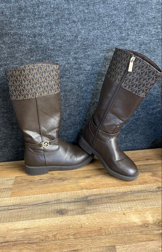 Michael Kors Shylie Brown Signature Logo Tall Riding Boots Kids Size 2