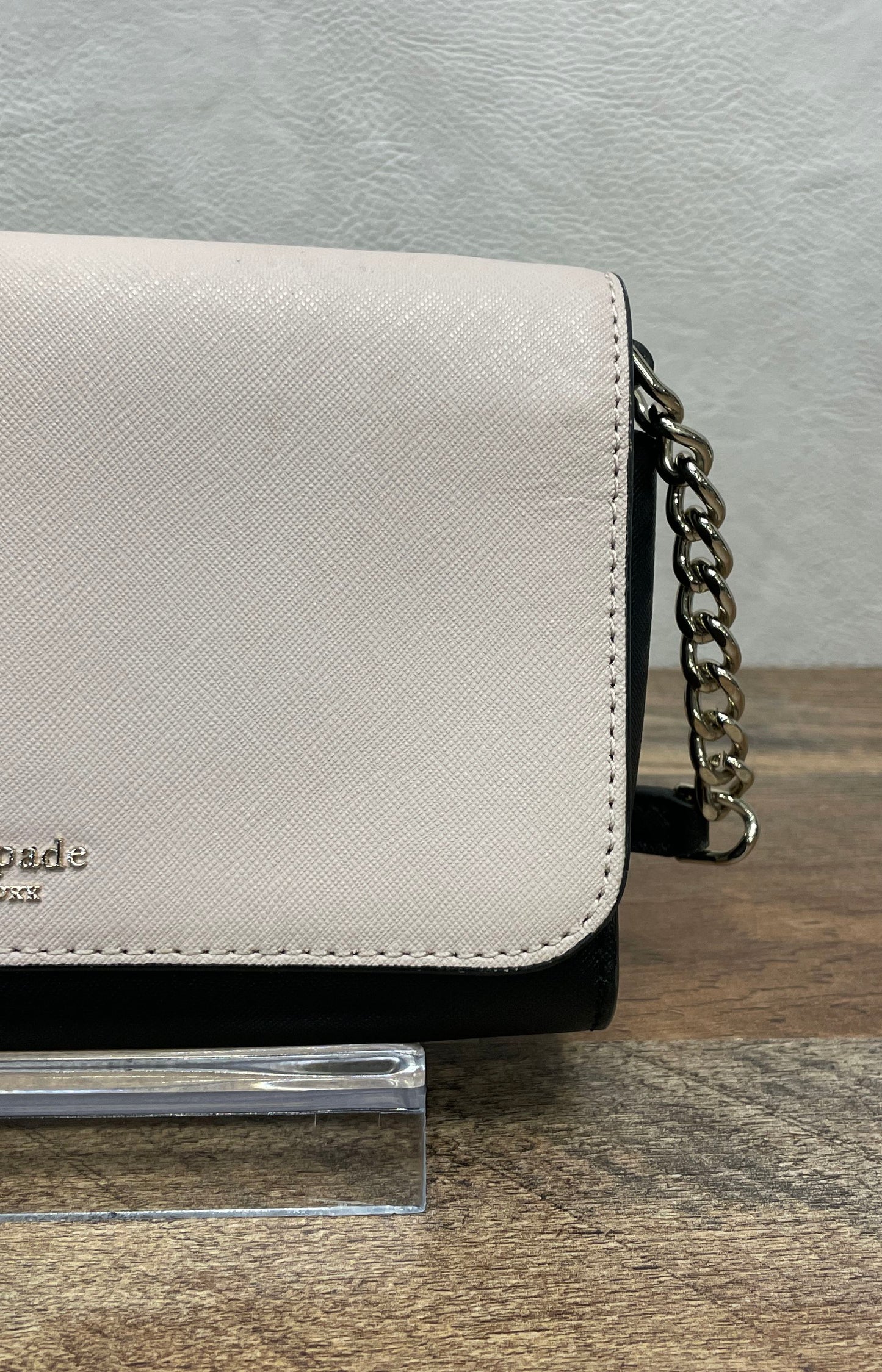 Kate Spade Two-Tone Black Cream Saffiano Leather Small Flap Crossbody Bag