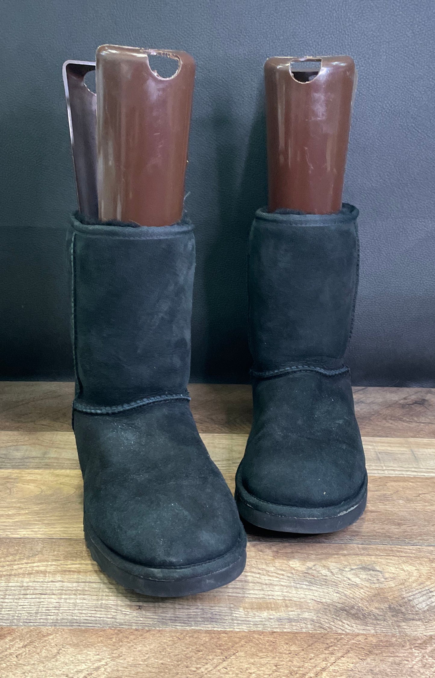 UGG Classic Short 5825 Black Suede Sheepskin Boots Women's Size 9