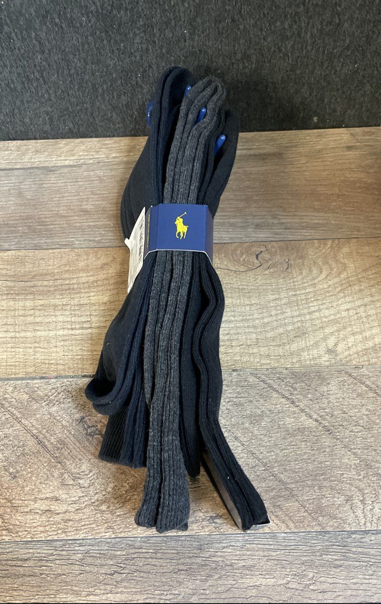 Polo Ralph Lauren Men's 3 Pairs Dress Socks Black Gray Custom Fit Ribbed XL NWT