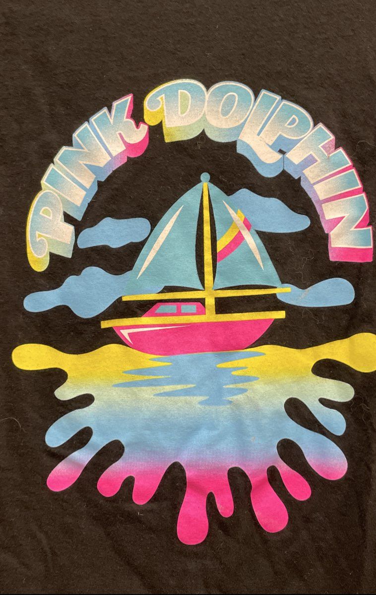 Pink Dolphin Men's Black Sailboat Graphic T-Shirt Sz M
