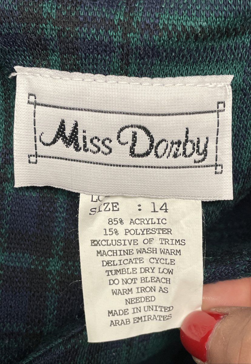 Miss Dorby Vintage 80s Green Navy Tartan Plaid Button Dress