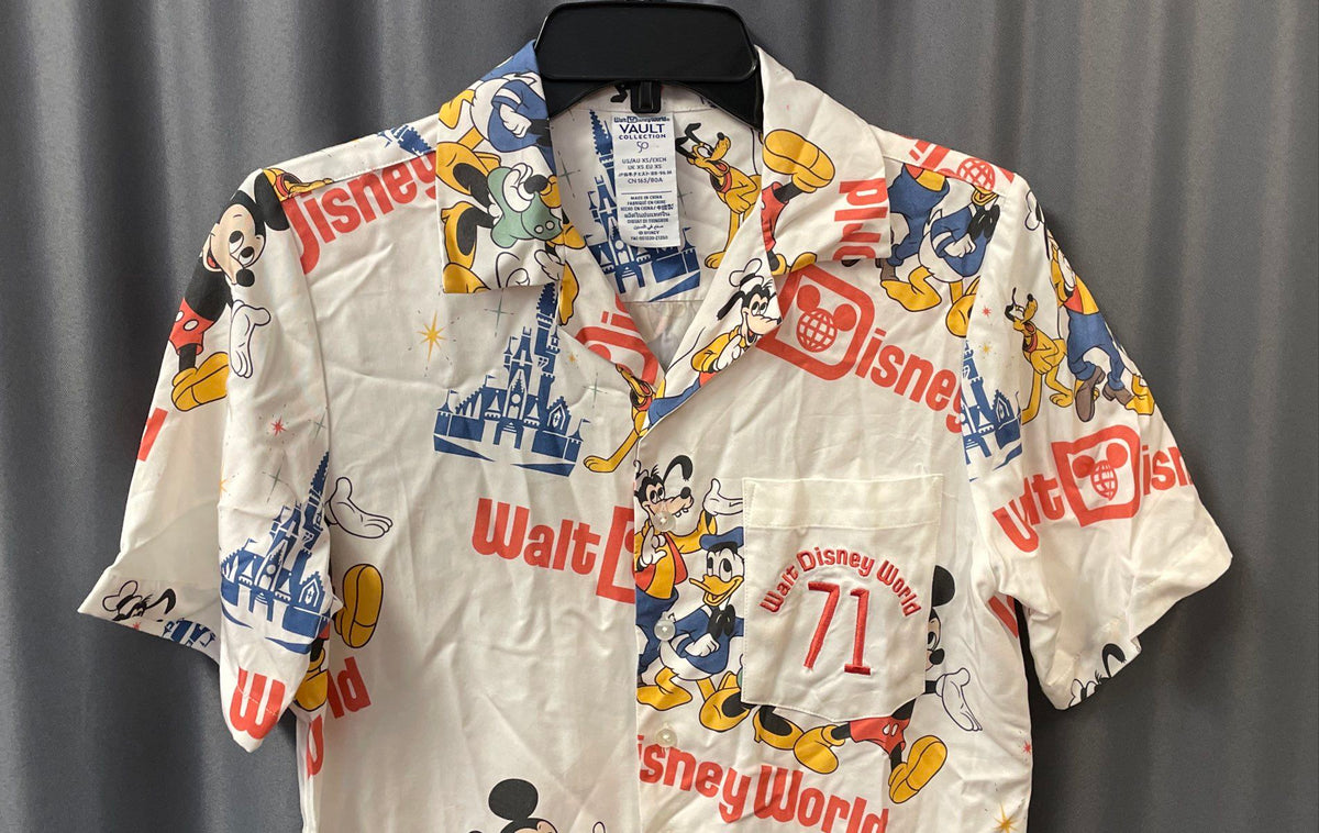 Walt Disney World 50th Anniversary Vault Collection Aloha Shirt White Mickey XS