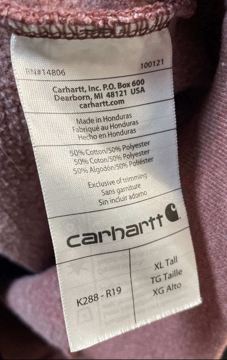 Carhartt Men's Red Heathered Logo Sleeve Original Fit Hoodie K288 Sz XL Tall