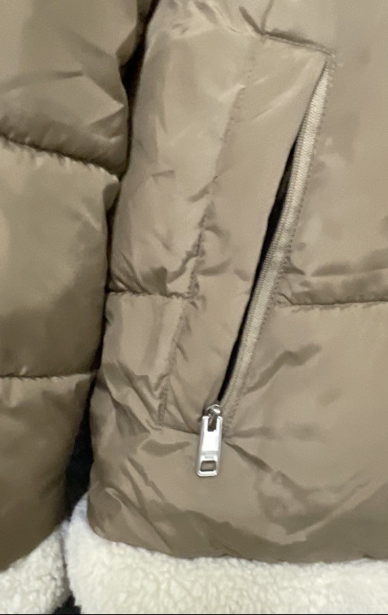Michael Kors Women's Tan Faux Shearling Trim Quilted Puffer Jacket Sz M