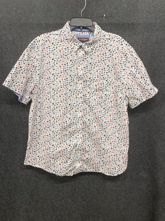 Johnston & Murphy Men's White Multi Fish Print Short Sleeve Shirt Sz XL