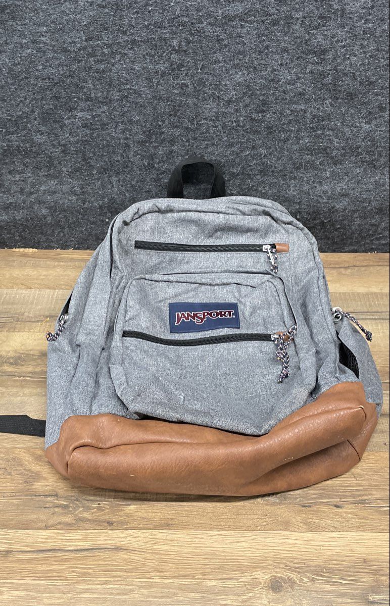 JanSport Grey Multi-Compartment Backpack Synthetic Leather Bottom Large Bookbag