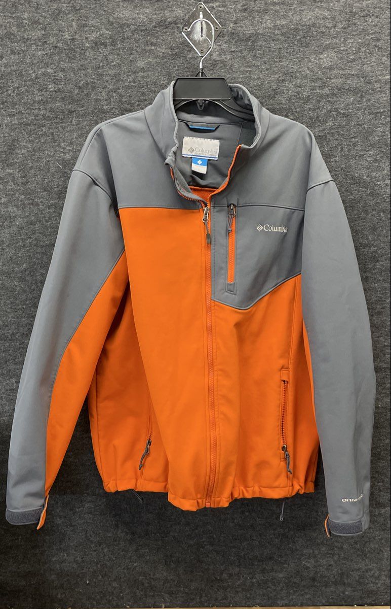 Columbia Men's Orange Gray Omni-Wind Softshell Full Zip Fleece Jacket Sz L