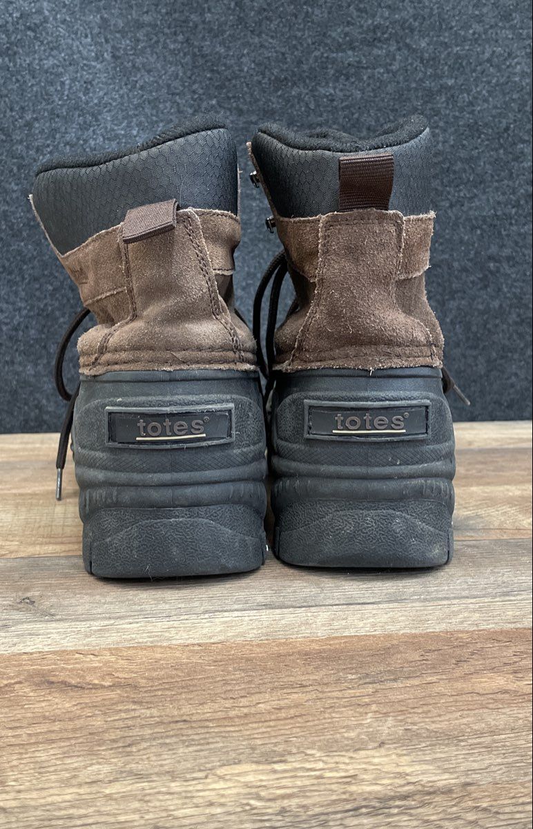 Totes Men's Brown Black Suede Rubber Waterproof Duck Winter Boots Size 9