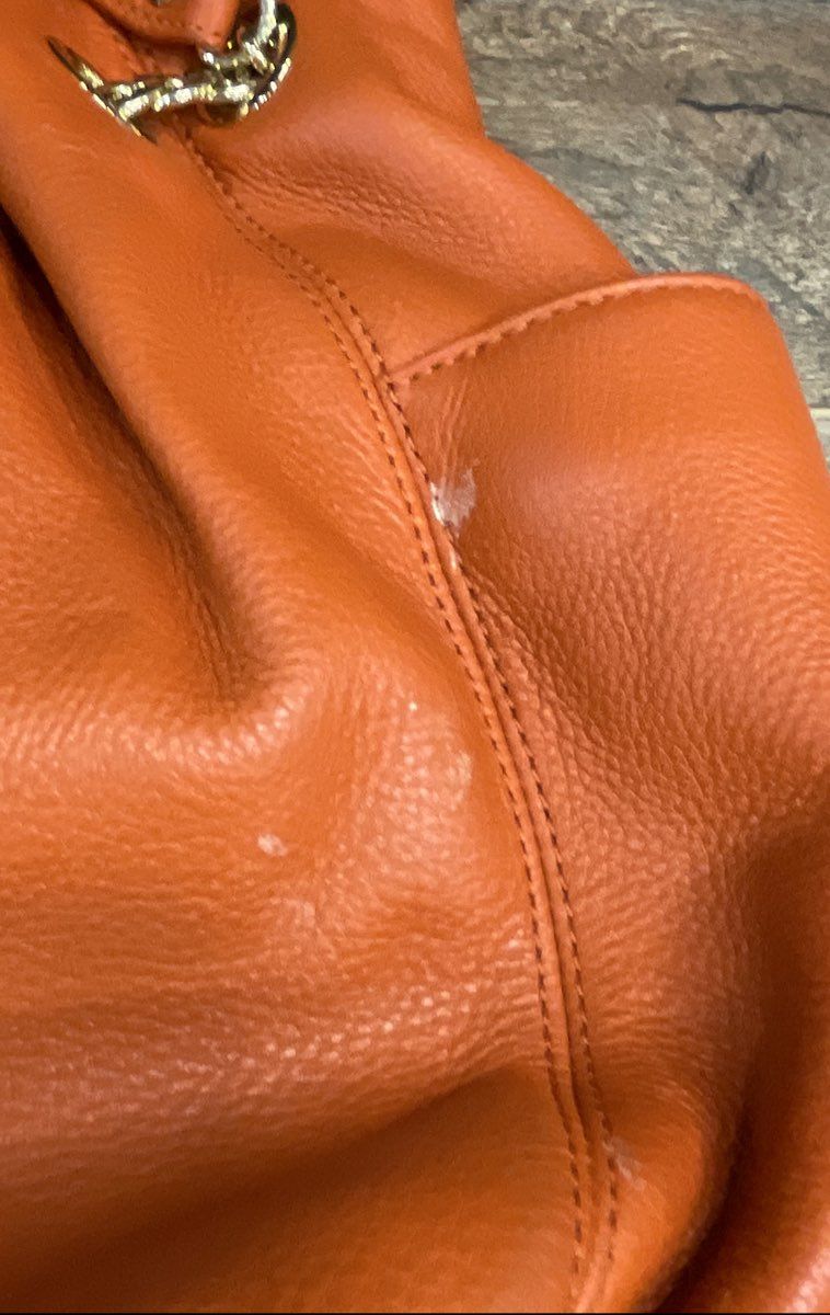 Michael Kors Orange Pebbled Leather Large Shoulder Tote Bag Gold Hardware