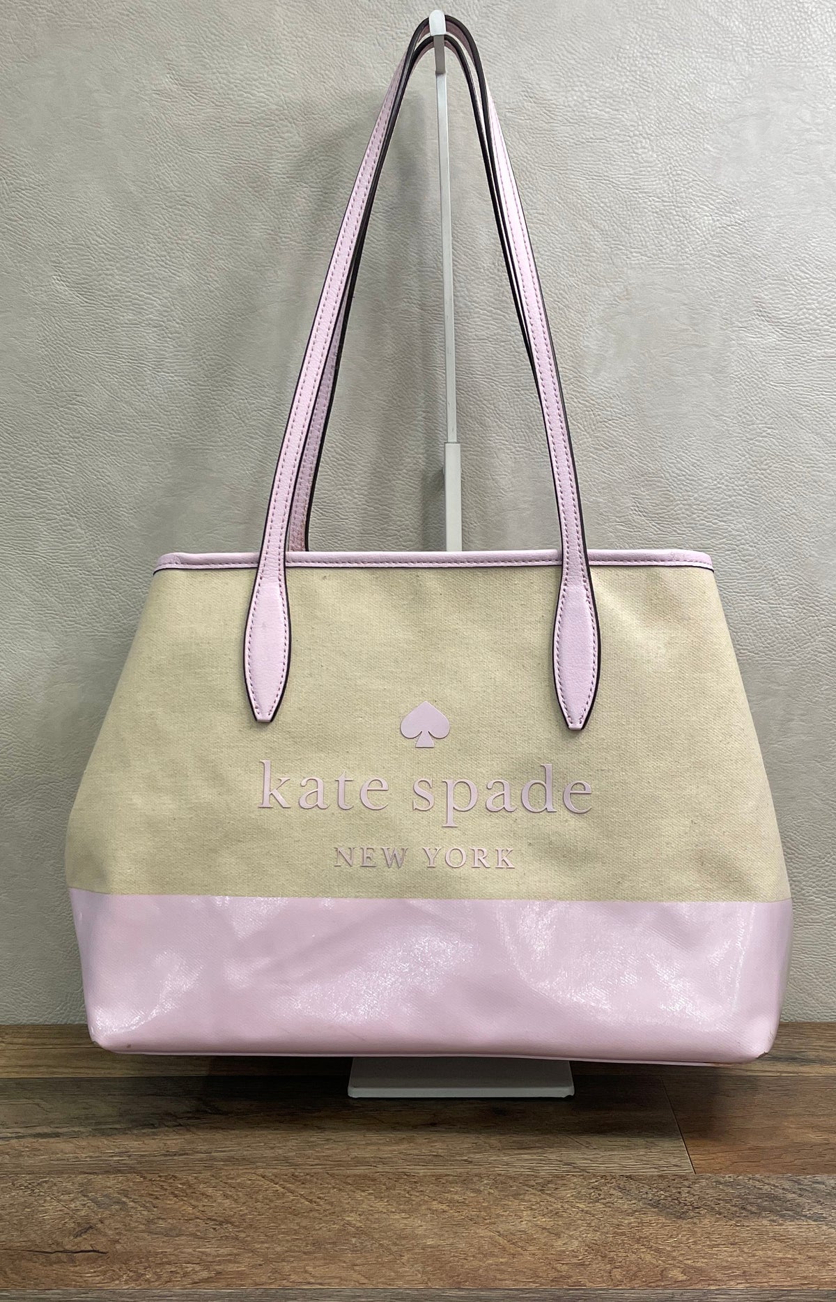Kate Spade Beige Pink Colorblock Canvas Patent Leather Tote Bag Medium