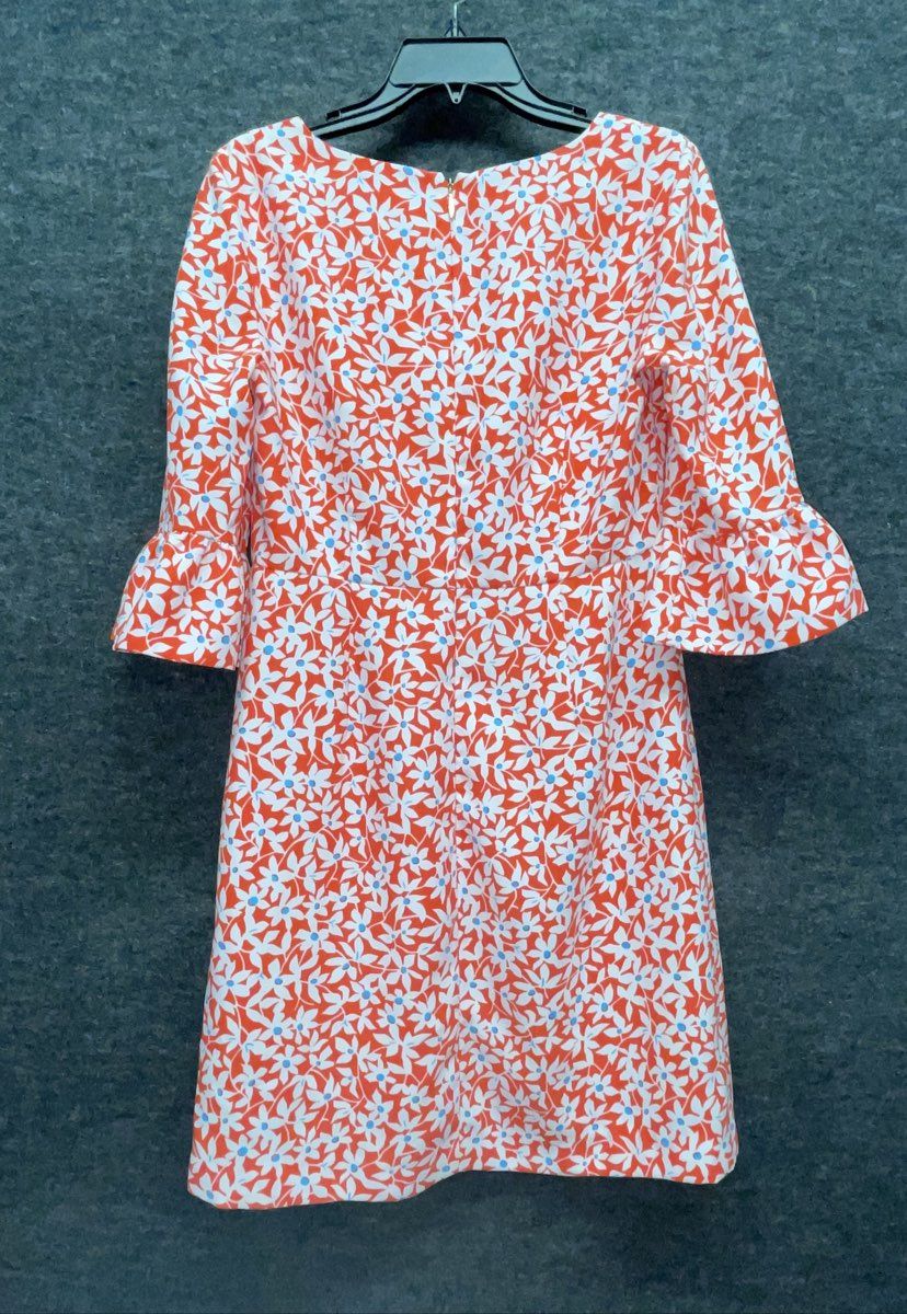 Draper James Women's Orange Floral Ruffle Bell Sleeve Shift Dress SPR 19 Sz 8