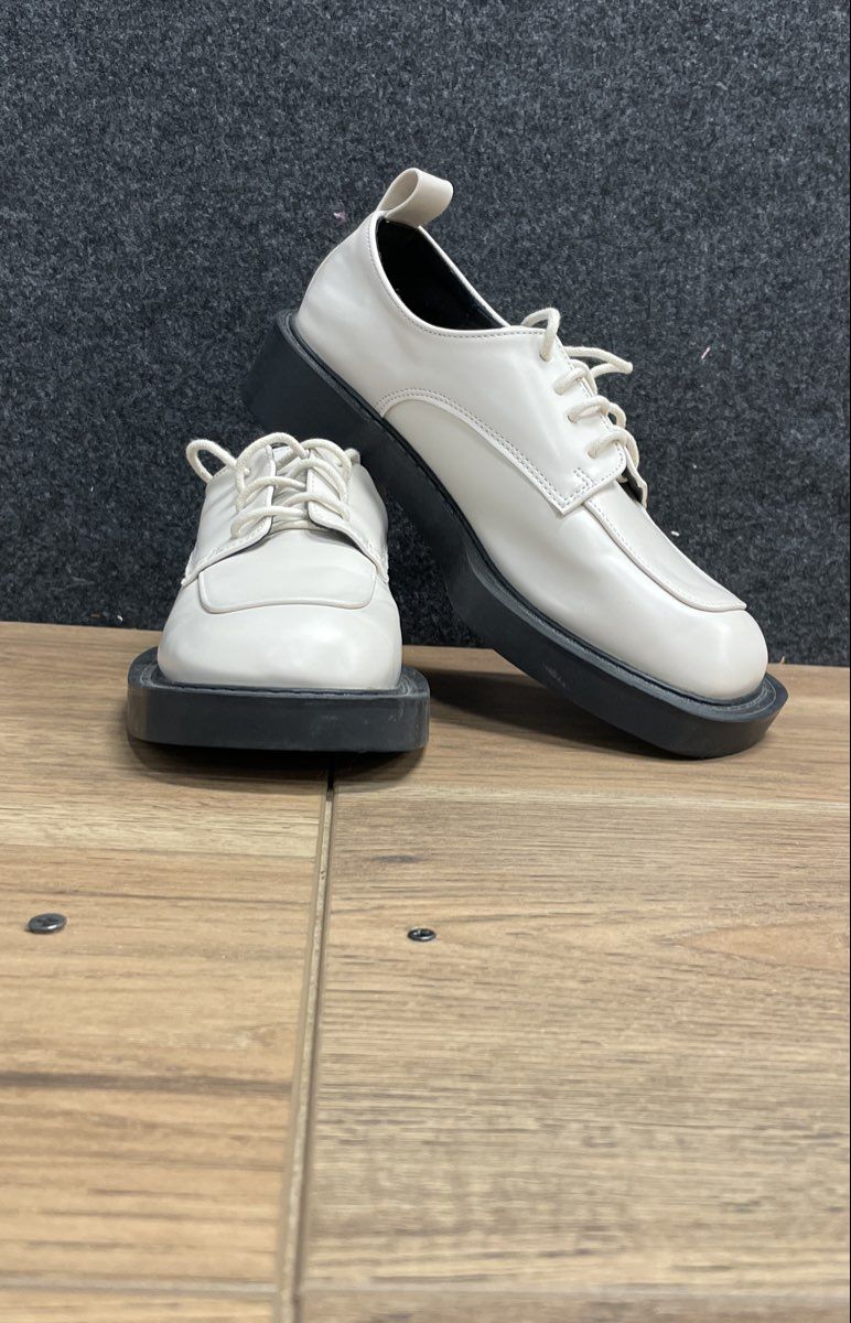 All Lover Women's Cream Black Square Toe Platform Derby Oxford Shoes Size 230