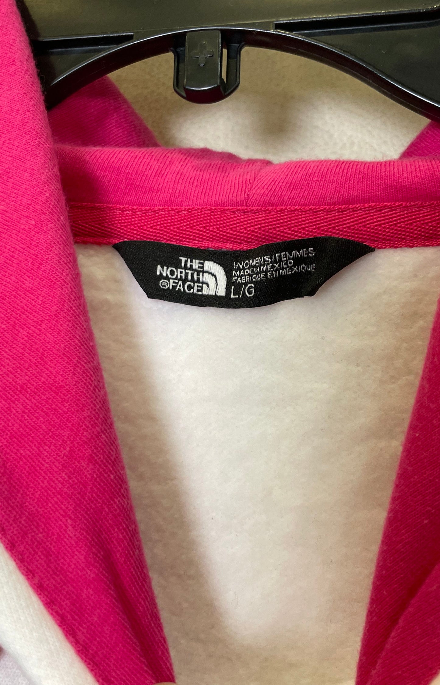 The North Face Women's White Pink Striped Fleece Pullover Hoodie Sz L