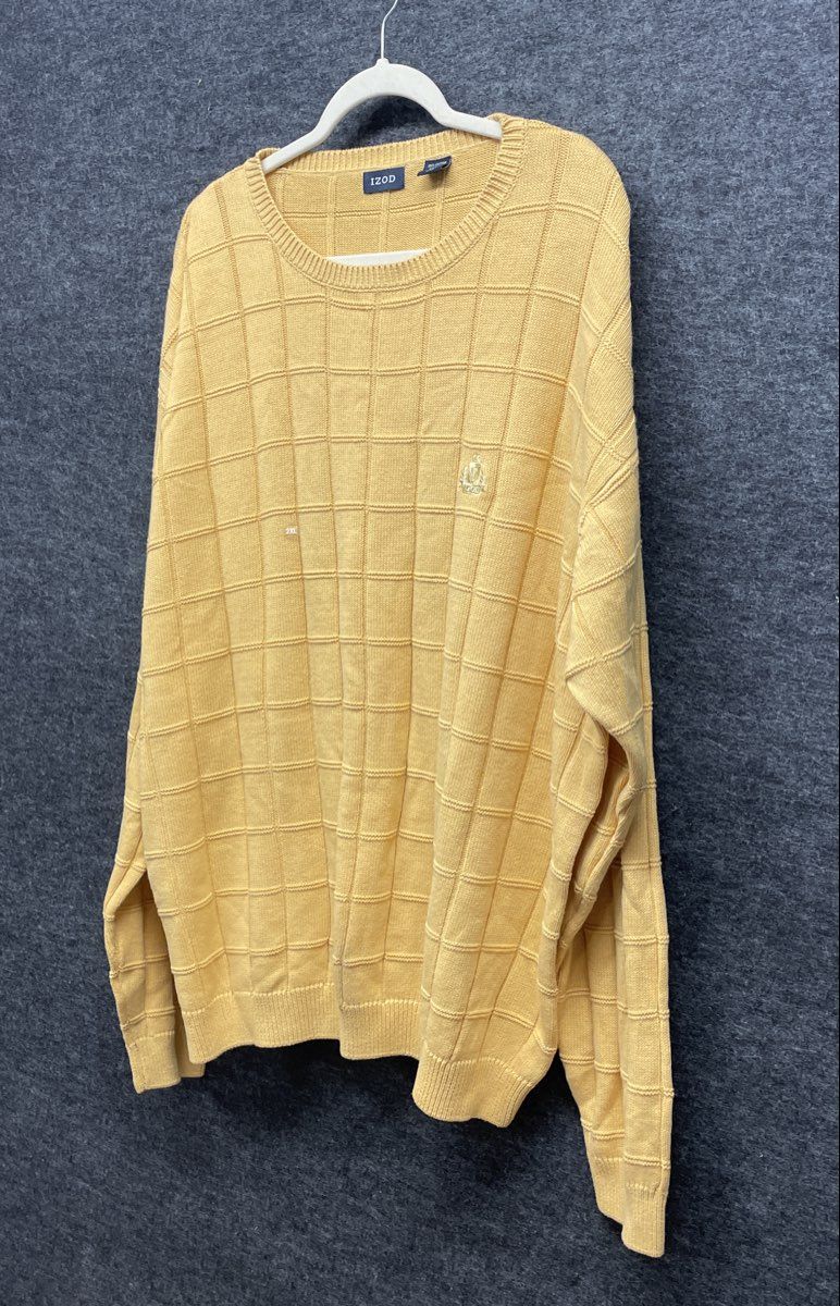 Izod Men's Yellow Grid Textured 100% Cotton Crewneck Sweater Sz 2XL