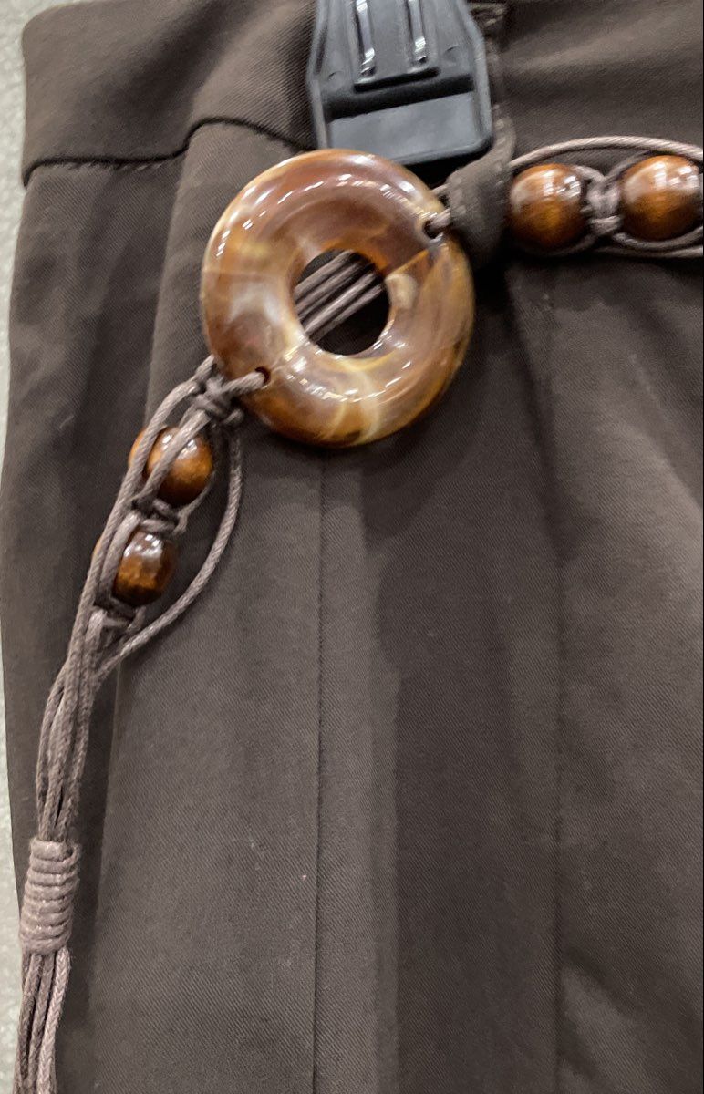 Dressbarn Women's Brown A-Line Flared Midi Skirt with Beaded Rope Belt Sz 12