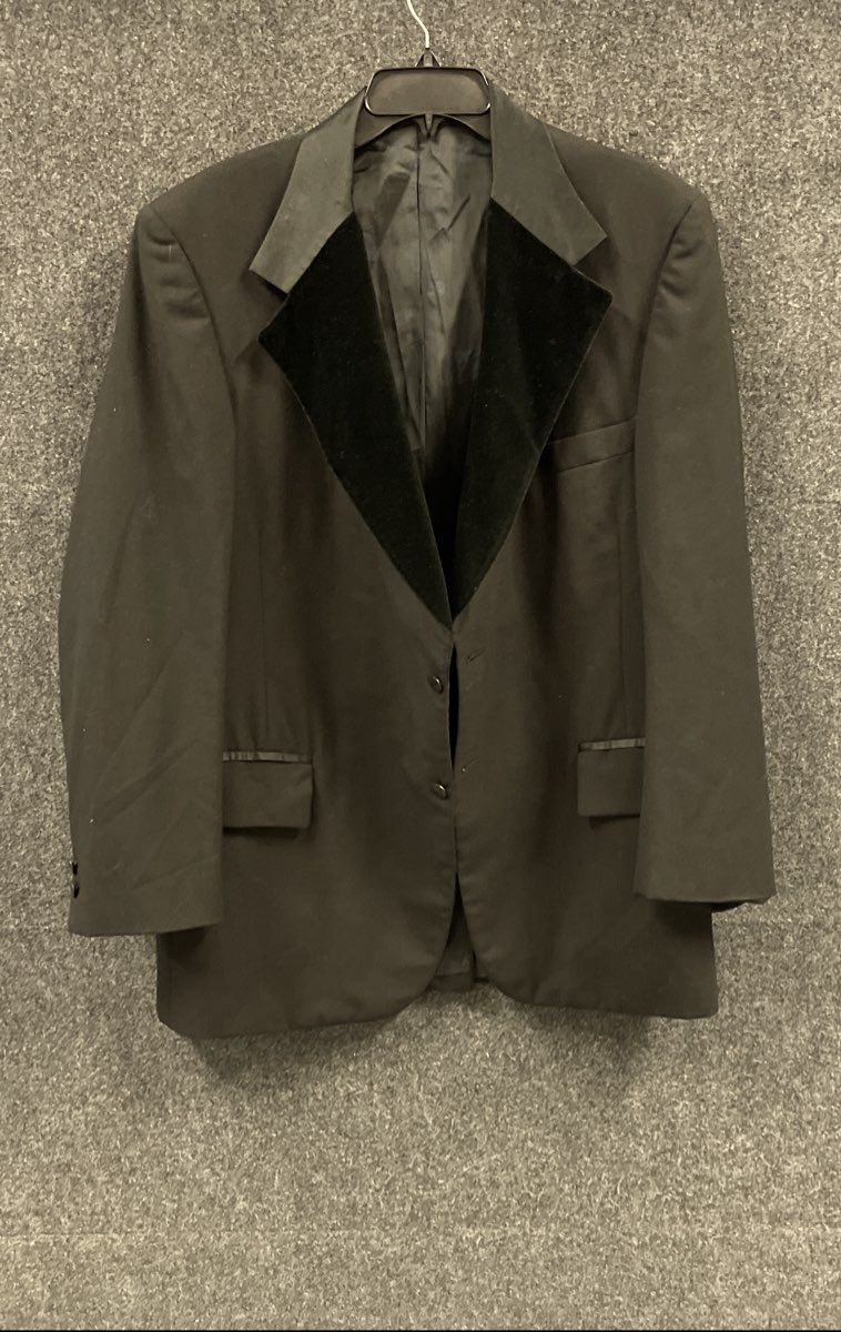 Vintage 90s Lord West Men's Black Tuxedo Jacket Velvet Peak Lapel Formal Blazer