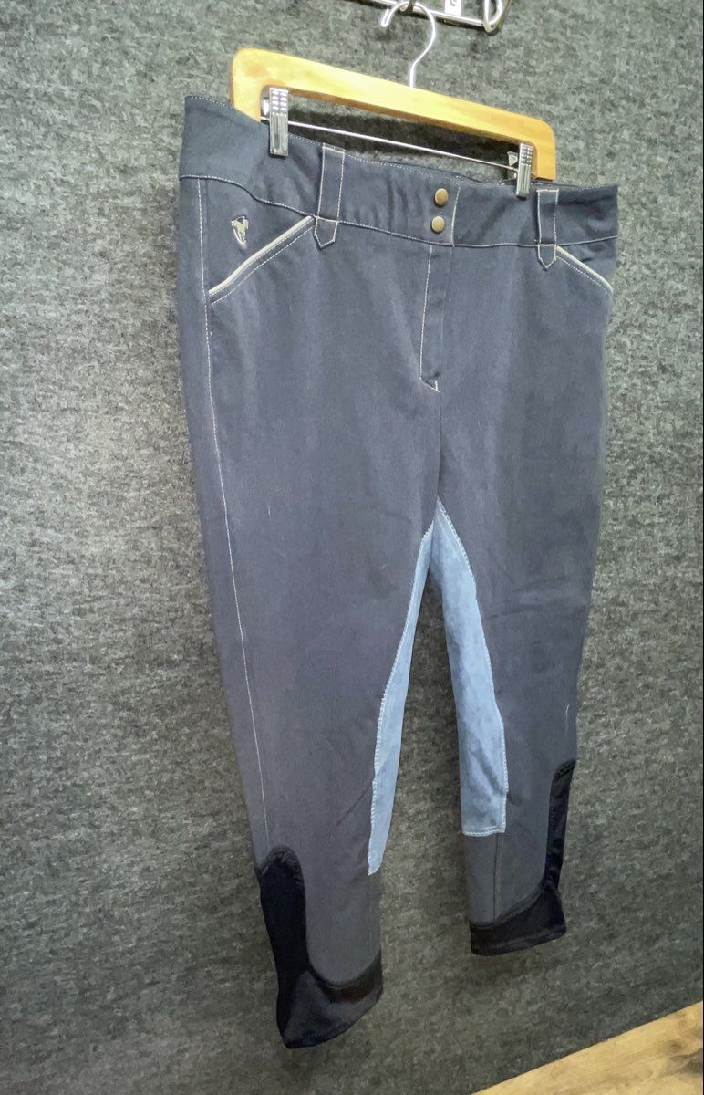 Piper Women's Equestrian Riding Breeches Blue Night Stone Full Seat Sz 44R