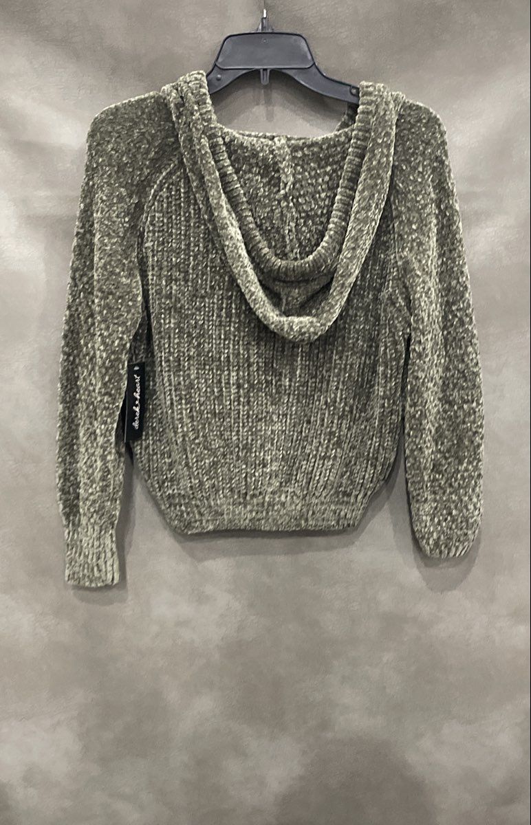 Derek Heart Women's Green Chenille Knit Hooded Sweater Twisted Knot Front NWT S