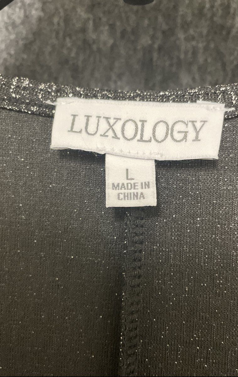 Luxology Women's Silver Black Shimmer Metallic Knit Rhinestone Buckle Dress L