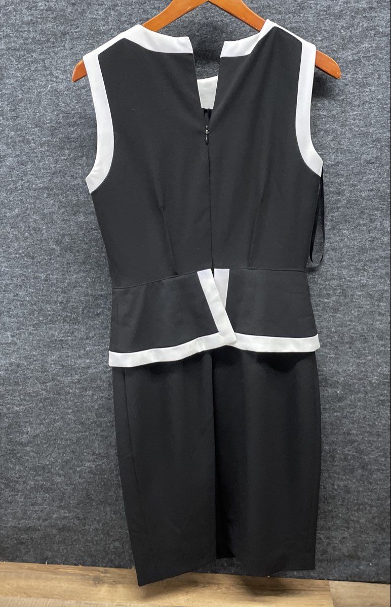 Calvin Klein Women's Black White Sleeveless Colorblock Peplum Sheath Dress Sz 4