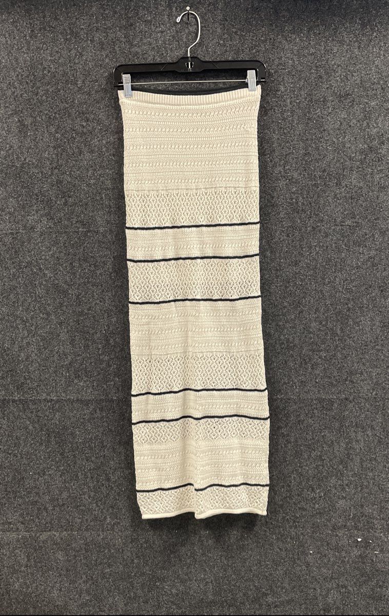 Abercrombie & Fitch Women's Crochet Knit Maxi Dress Cream Navy Stripe NWT XST