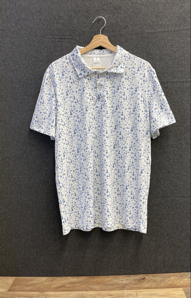 Yellowhammer Men's Golf Polo Coastal Nautical Print Blue White NWT Sz L