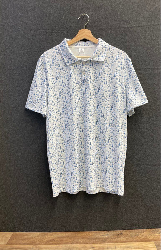Yellowhammer Men's Golf Polo Coastal Nautical Print Blue White NWT Sz L