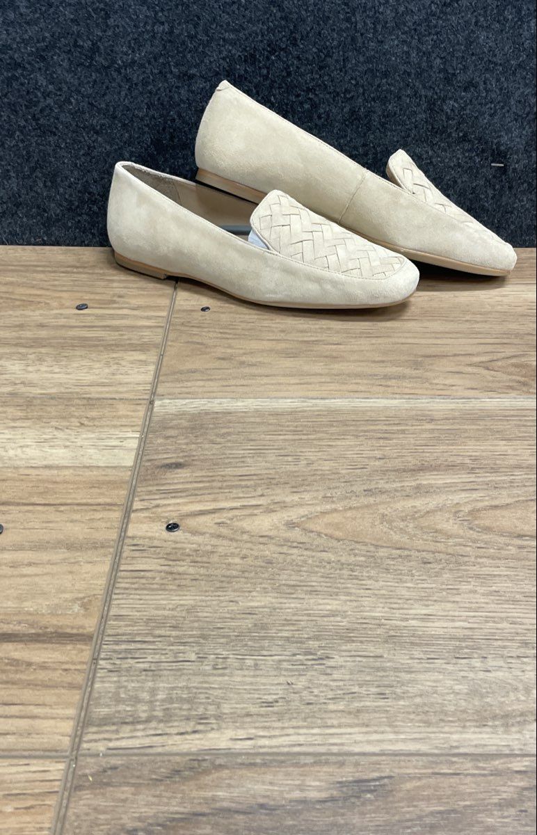 Talbots Beige Suede Woven Square Toe Loafers Flats Women's Size 5.5 M