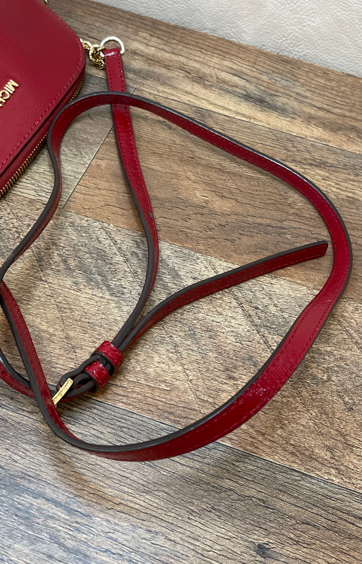 Michael Kors Red Saffiano Leather Dome Crossbody Bag Gold Hardware