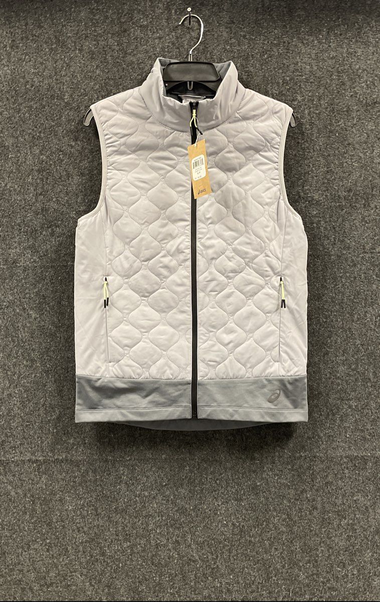 Asics Men's Grey Woven Quilted Full Zip Mock Neck Running Vest Sz S NWT