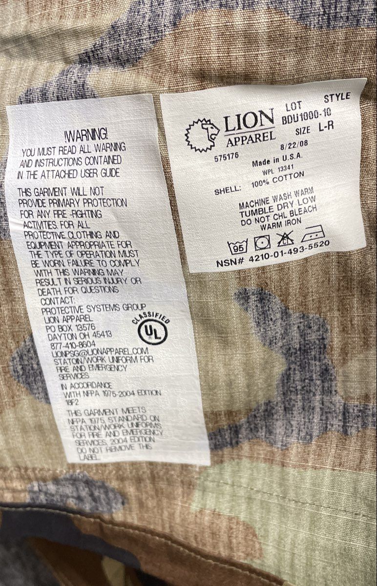 Lion Apparel Men's Woodland Camo BDU Coat Jacket 100% Cotton Station Wear Sz L-R