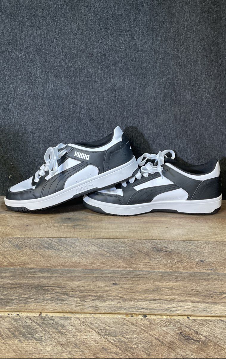 Puma Caven 2.0 Black White Leather Low Top Sneakers Men's Size 10.5