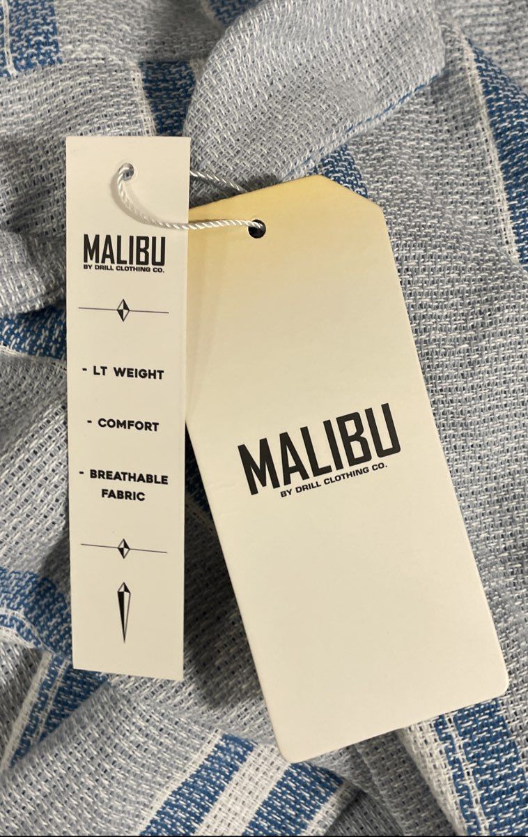 Malibu By Drill Clothing Co Men's Blue Striped Short Sleeve Polo Shirt NWT Sz M