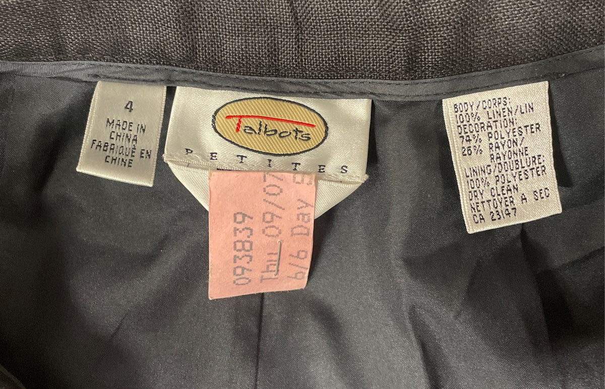Talbots Petites Women's Black Floral Embroidered Linen Straight Leg Pants Sz 4