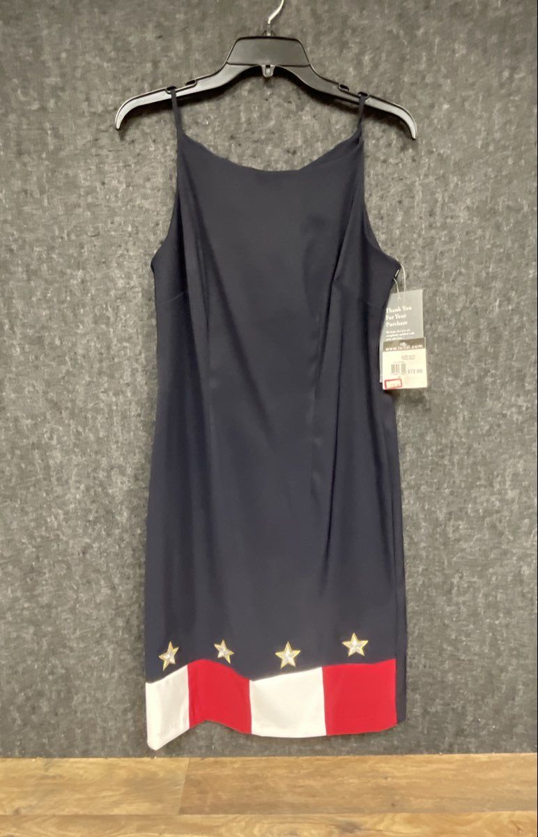 Vintage Y2K Teddi Women's Dress Navy Blue Americana Flag Star NWT Sz 10