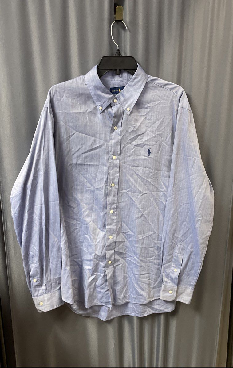 Ralph Lauren Men's Blue Herringbone Button Down Classic Fit Shirt Sz XL