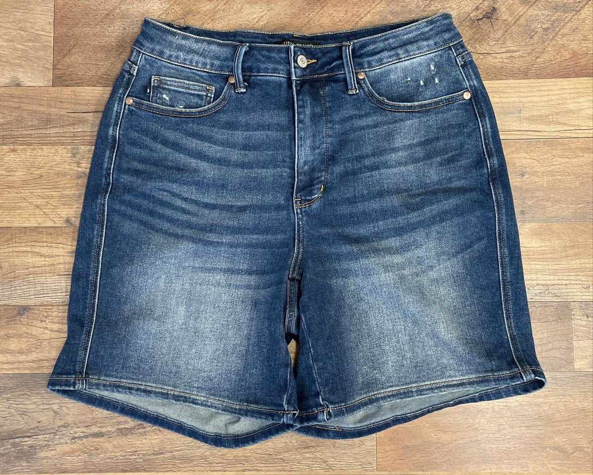 Judy Blue Women's Distressed Denim Shorts Dark Wash Cuffed Sz 1XL