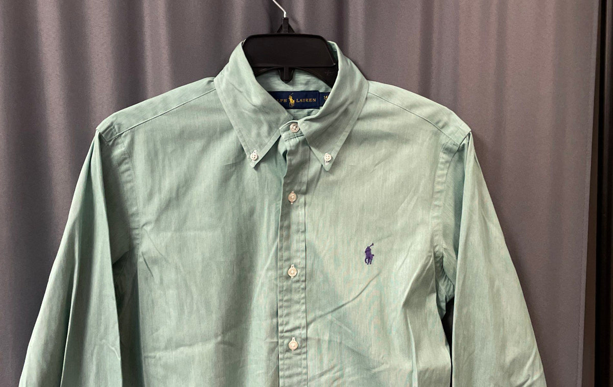 Ralph Lauren Men's Green Micro Stripe Button Down Dress Shirt Sz 14.5/37