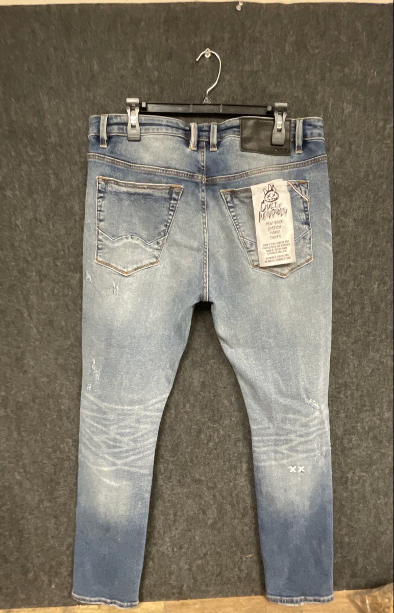 Cult of Individuality Men's Blue Distressed Ripped Knee Jeans Sz 38x32