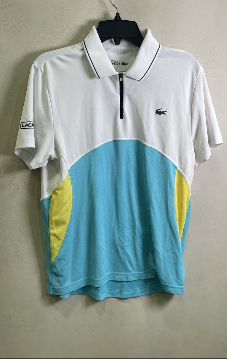 Lacoste Sport Men's Ultra-Dry Colorblock Zip Tennis Polo Shirt Blue Yellow Sz M